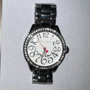 Betsey Johnson Women's Silver Rhinestone-Studded Analog Watch | Good Condition